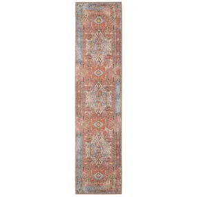 Distressed Terracotta Aztec Washable Runner Rug - Yana