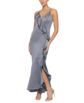 DKNY Women's Ruffled Satin Gown Blue Size 2