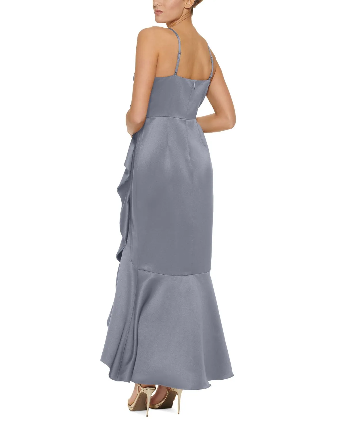 DKNY Women's Ruffled Satin Gown Blue Size 2