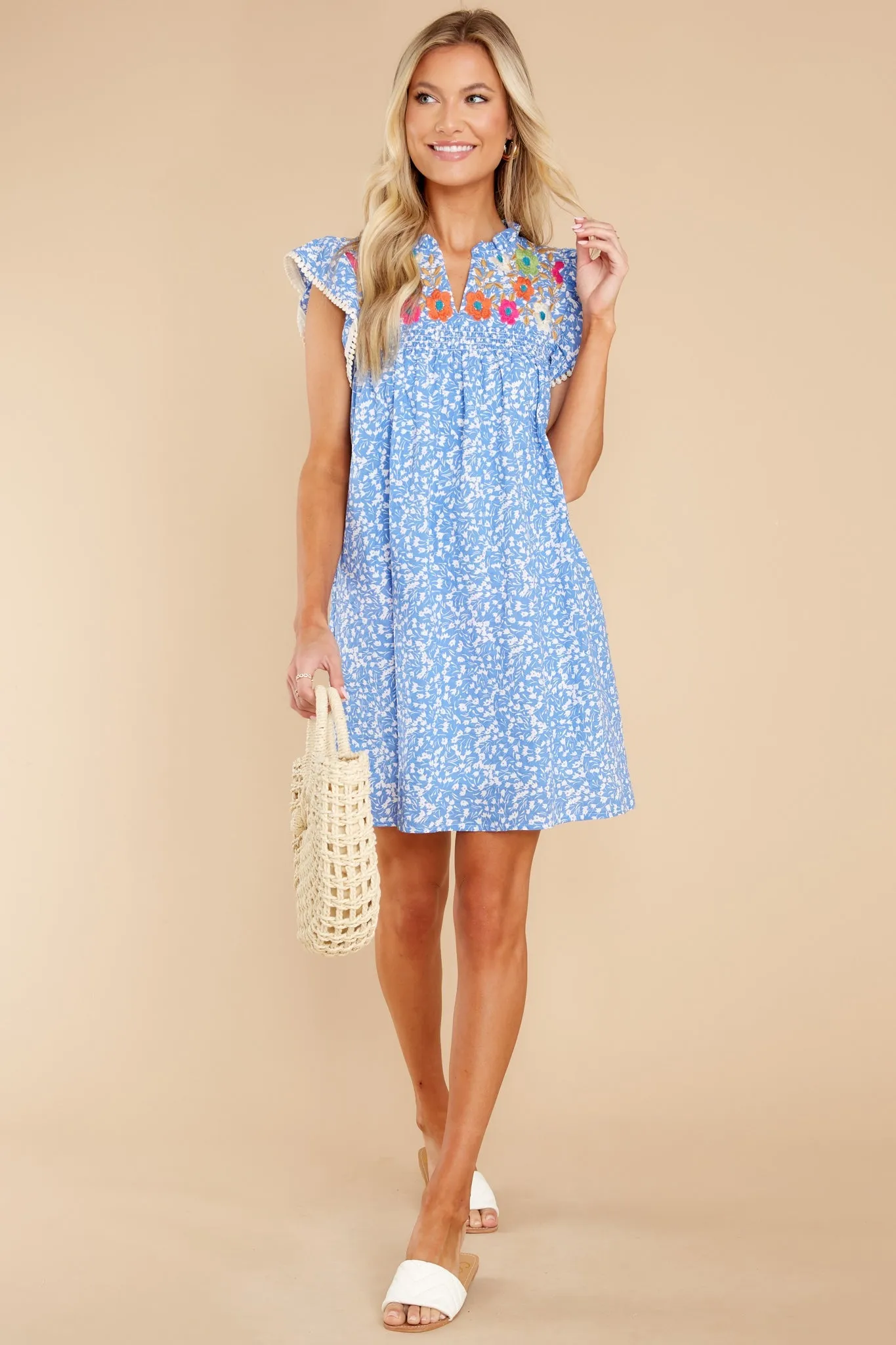 Dreaming Of Love Blue Floral Print Dress