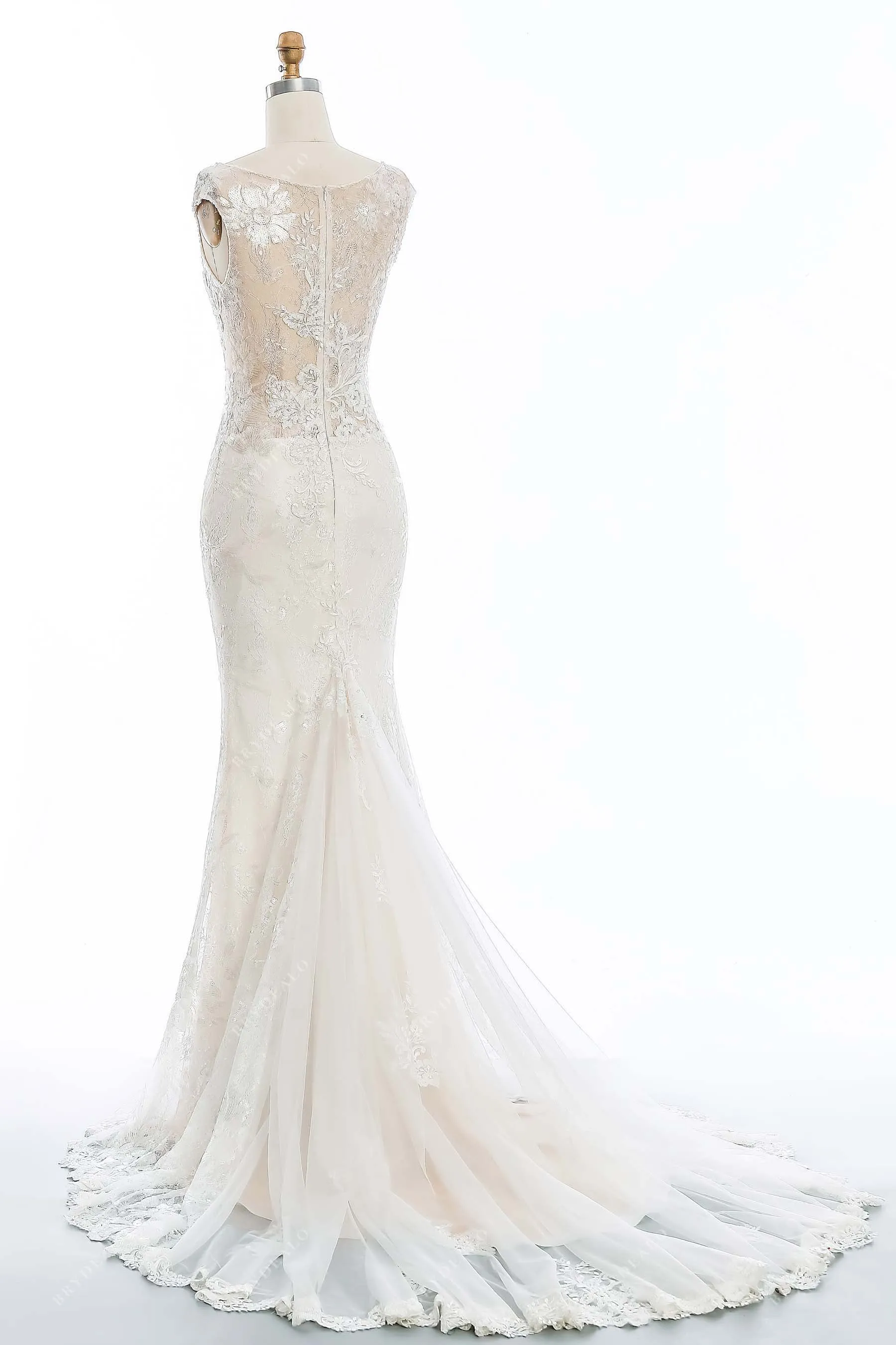 Drop Waist Shimmery Lace Mermaid Wedding Dress