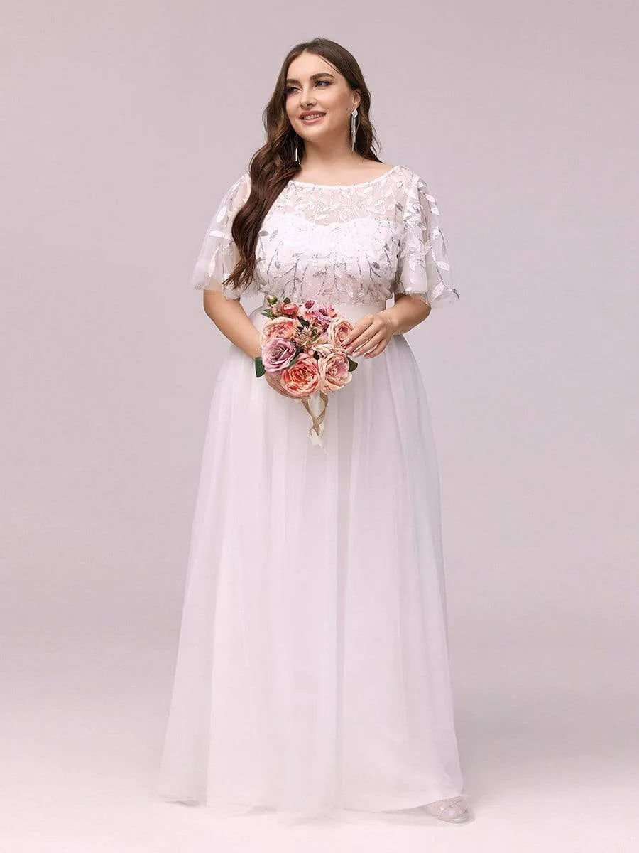 Elegant A-Line Short Sleeve Sequin Leaf Causal Wedding Dress