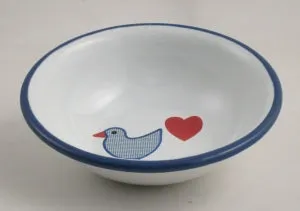 Enamel Children's Bowl with Heart Bird Decoration 14cm