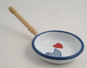 Enamel Children's Frying Pan with Heart Bird Decoration 10cm