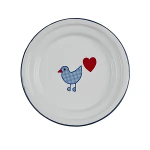 Enamel Children's Plate with Heart Bird Decoration 14cm