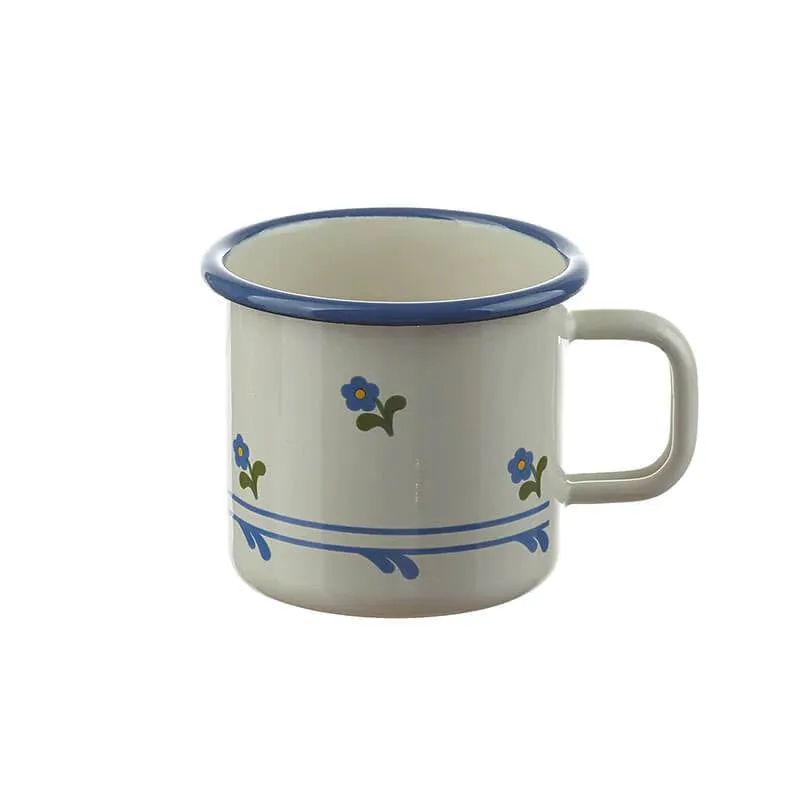 Enamel Mug Cream with Blue Flowers