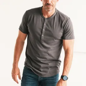 Essential Short Sleeve Curved Hem Henley –  Slate Gray Cotton Jersey