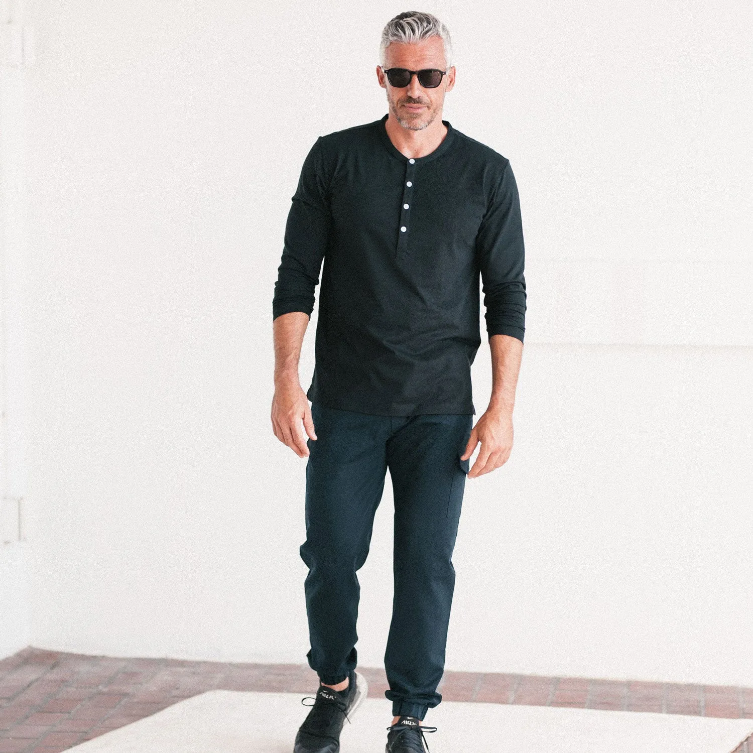 Essential WB Henley Shirt –  Black Cotton Jersey