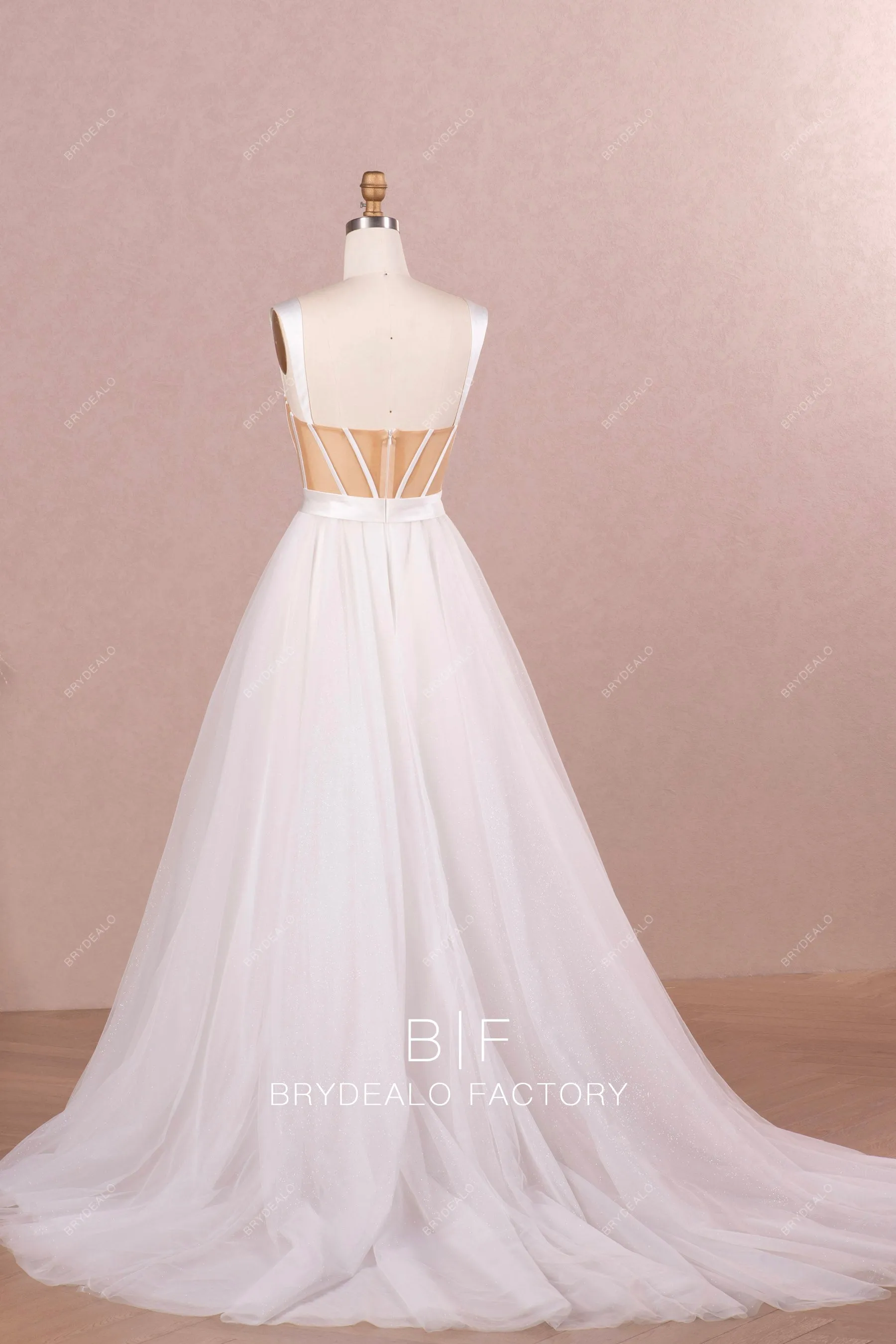 Exposed Boning Corset Sleeveless Designer Shimmery Wedding BallGown