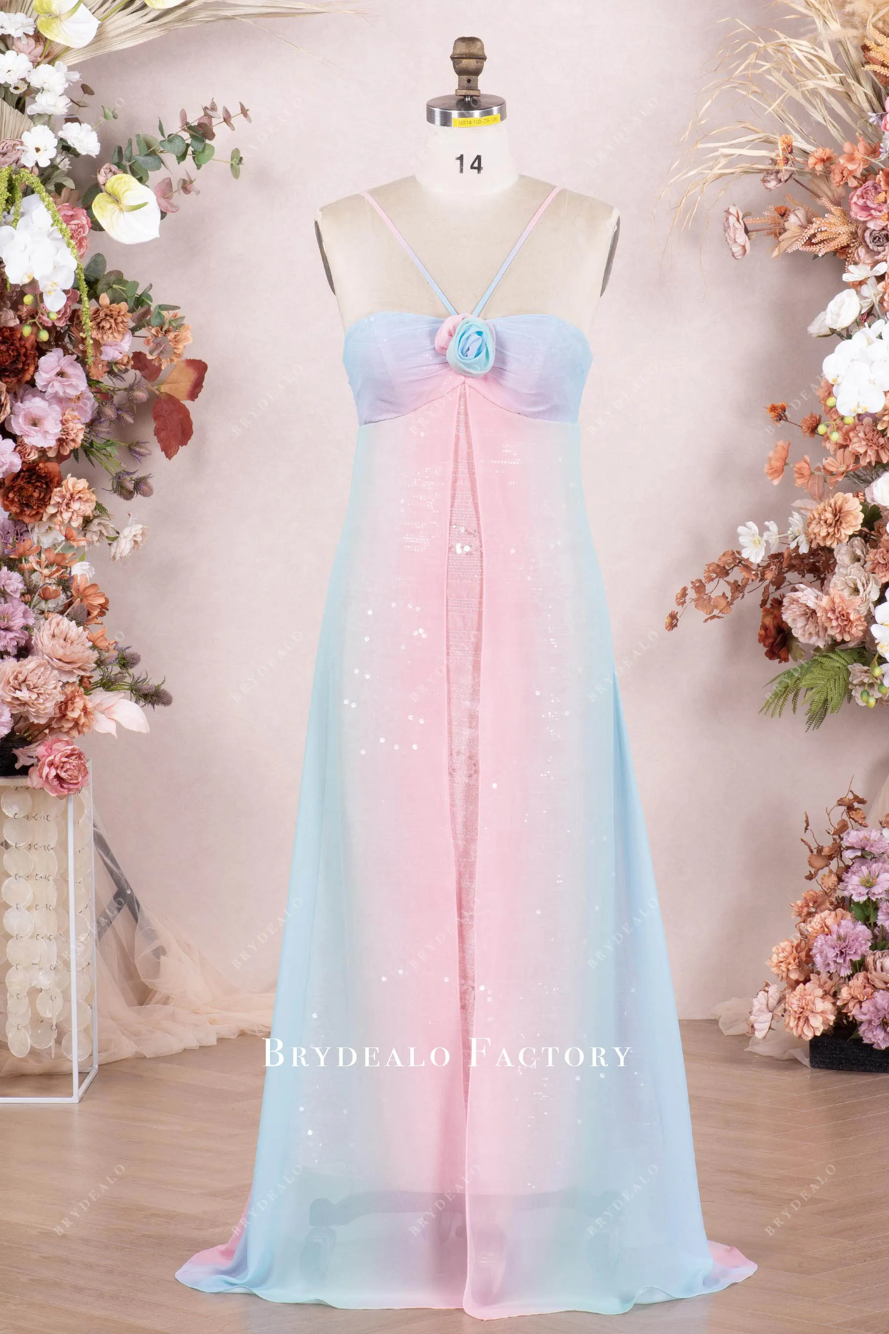 Fairy Ombre Chiffon Shawl Halter Neck Bridesmaid Dress