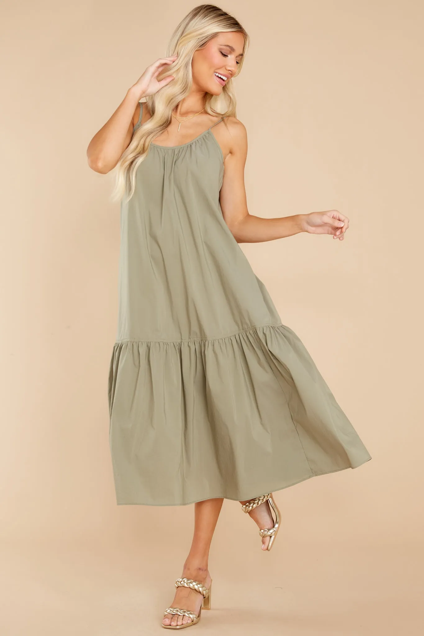 Fields Of Joy Olive Green Midi Dress