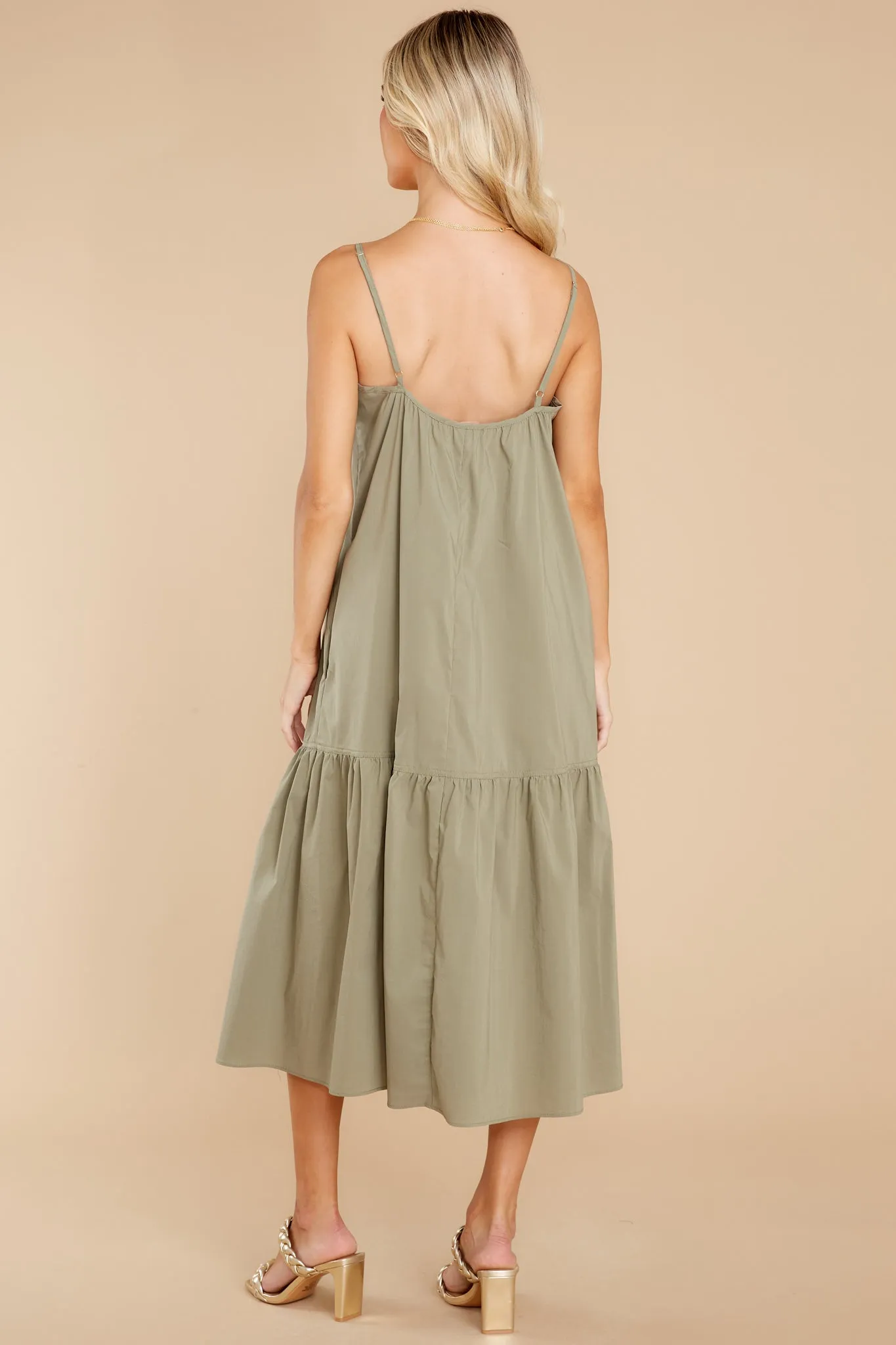 Fields Of Joy Olive Green Midi Dress