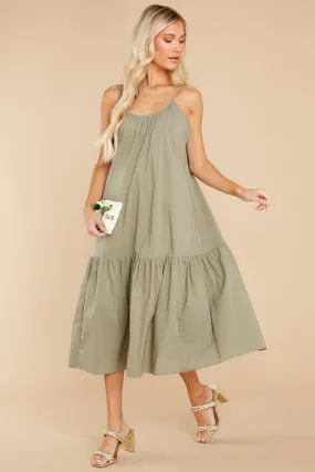 Fields Of Joy Olive Green Midi Dress