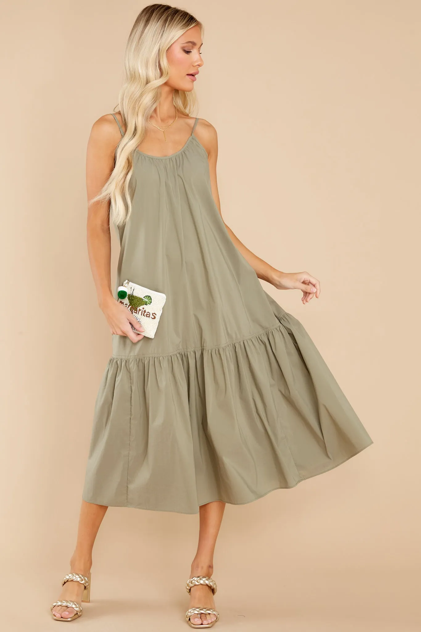 Fields Of Joy Olive Green Midi Dress