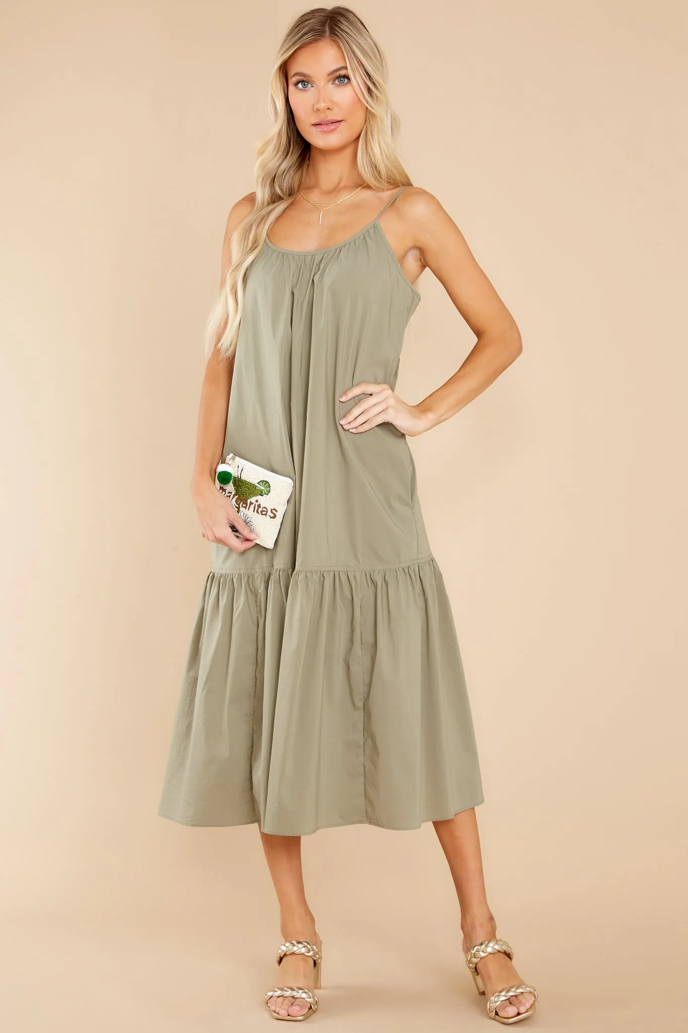 Fields Of Joy Olive Green Midi Dress