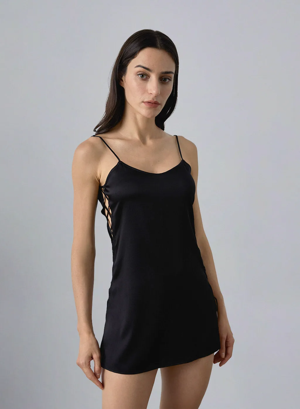 Flirty Side Cut Mini Slip Dress