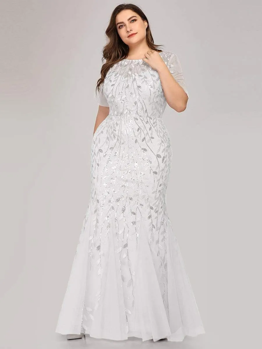 Floral Sequin Outdoor Wedding Dress with Short Sleeves