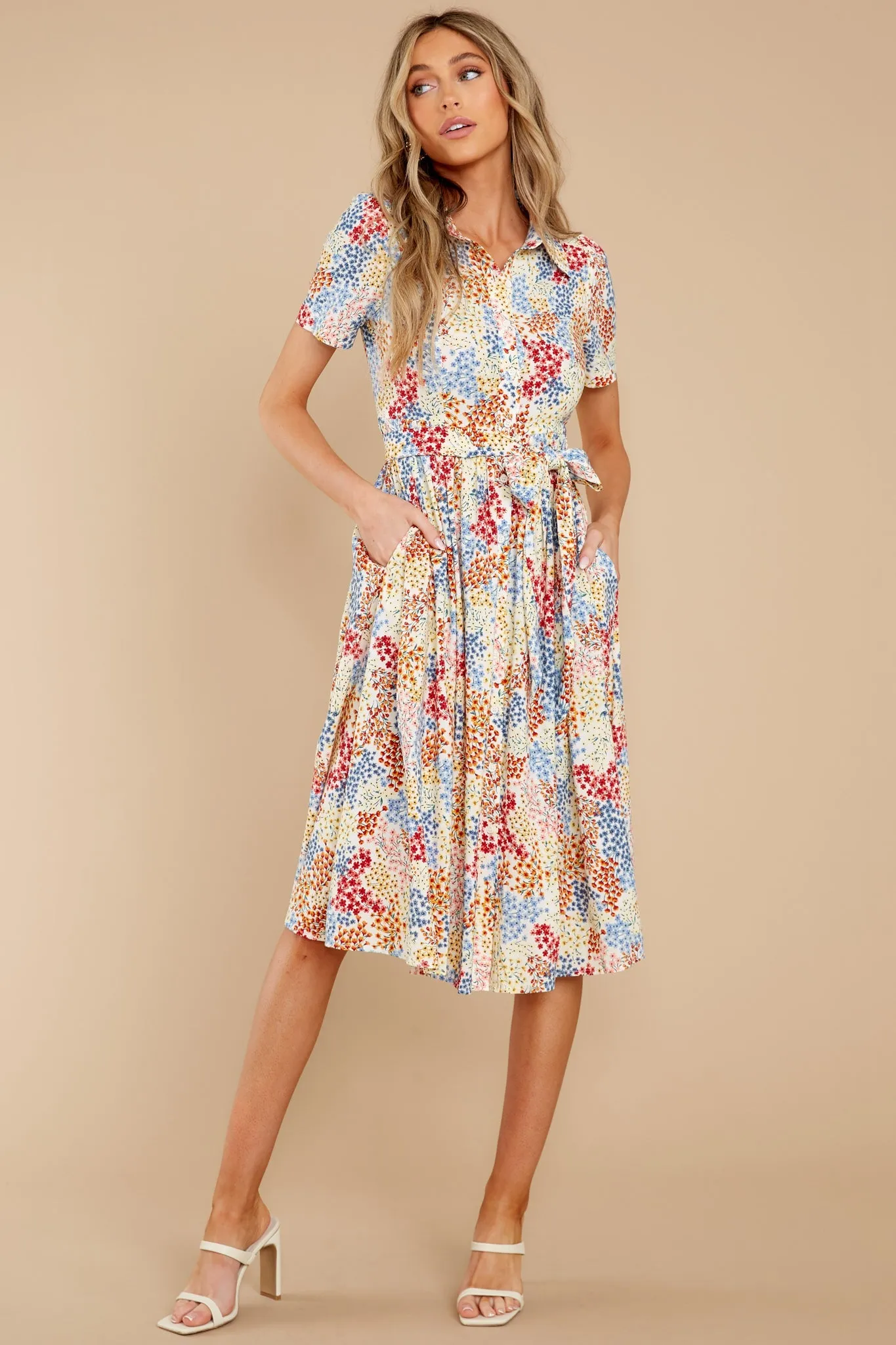 Flow Away Yellow Multi Floral Print Midi Dress