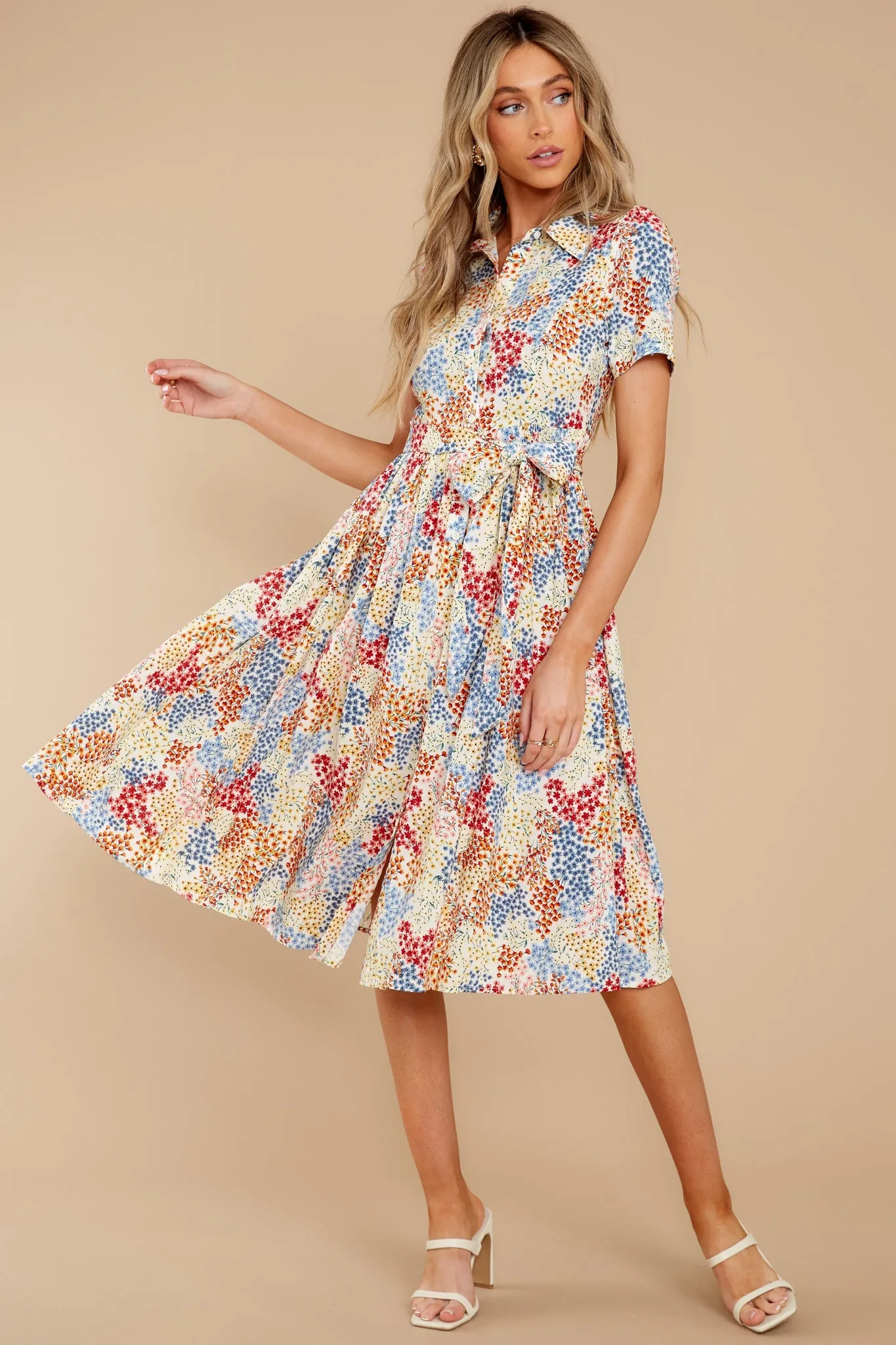 Flow Away Yellow Multi Floral Print Midi Dress