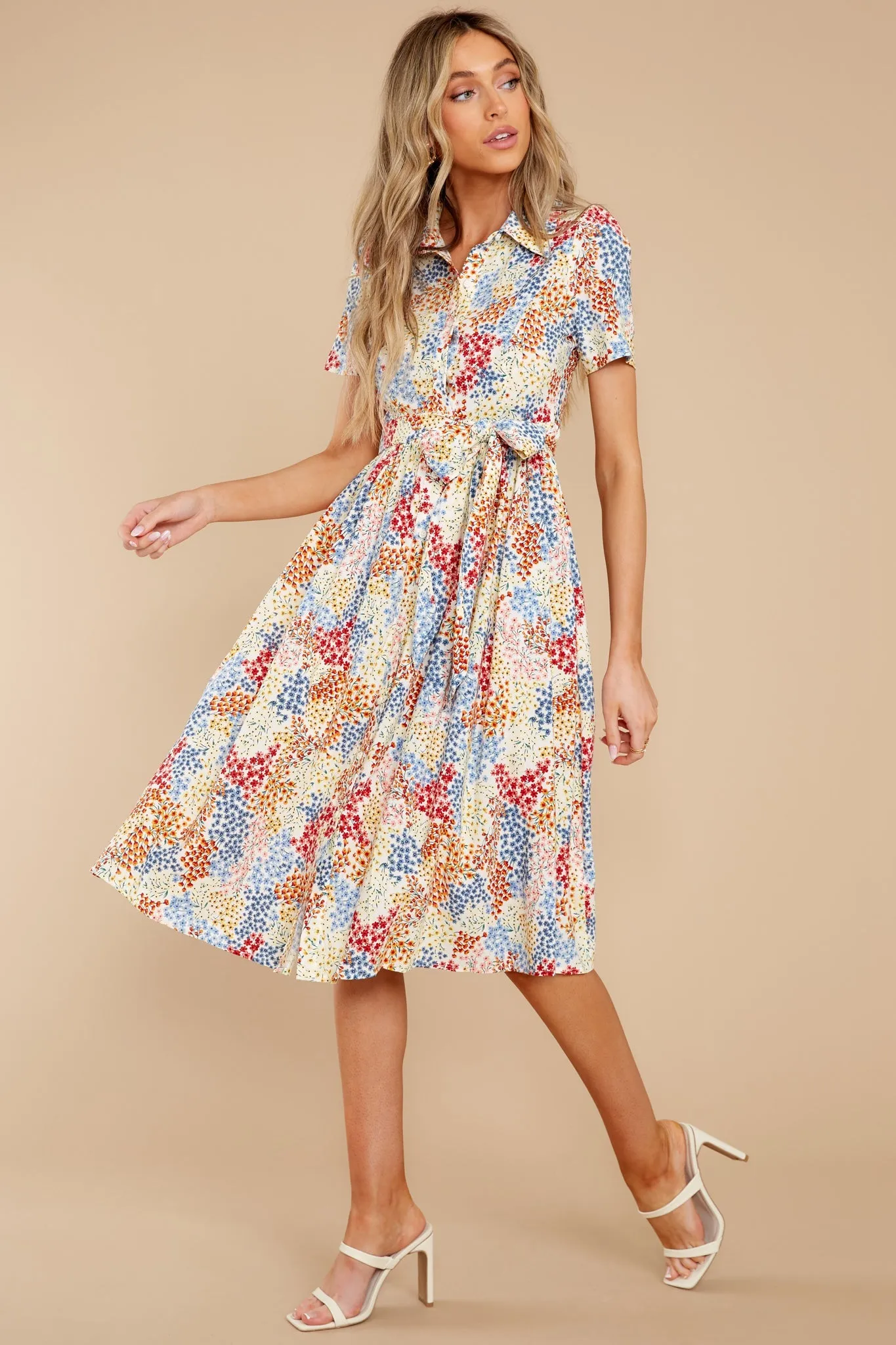 Flow Away Yellow Multi Floral Print Midi Dress