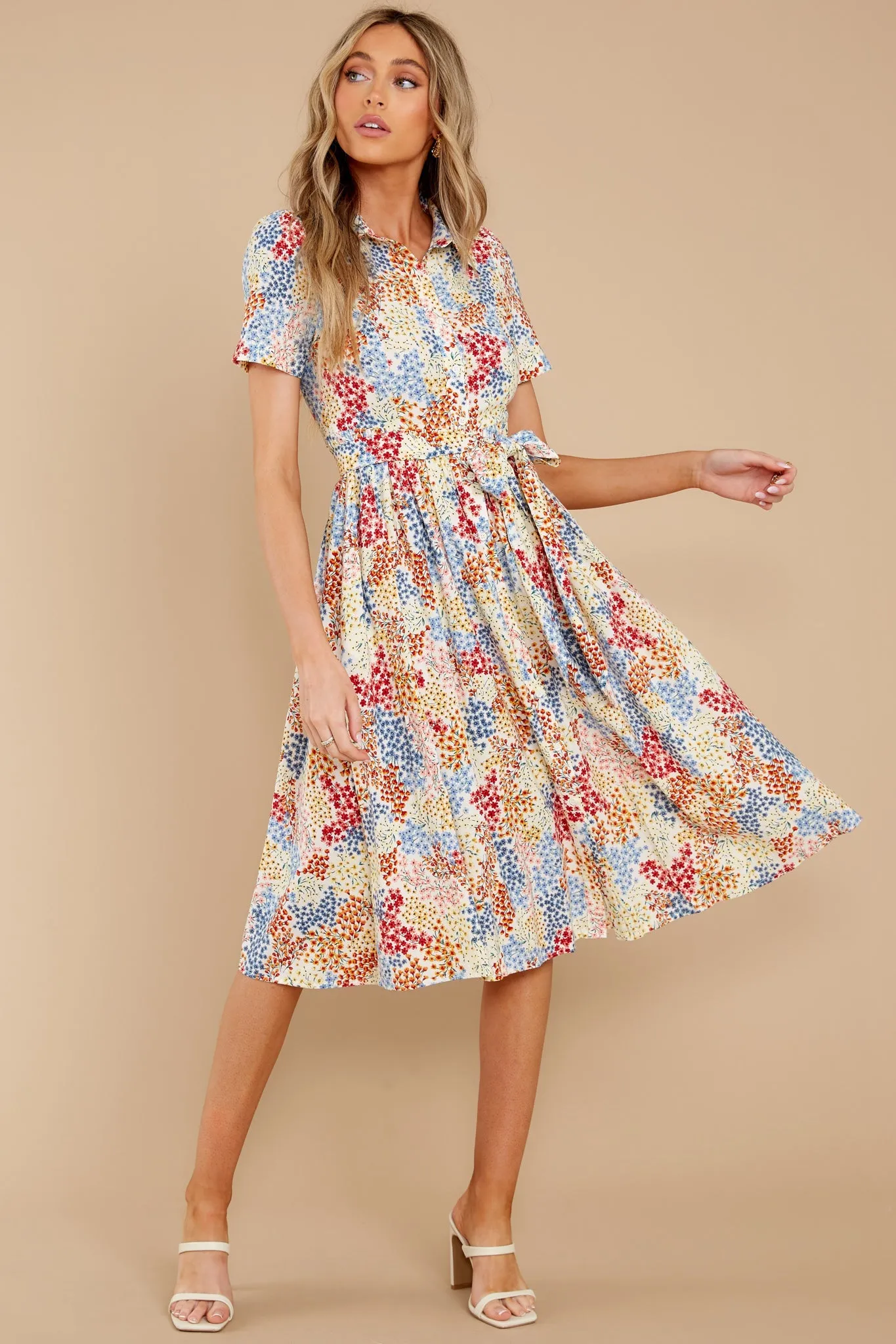 Flow Away Yellow Multi Floral Print Midi Dress