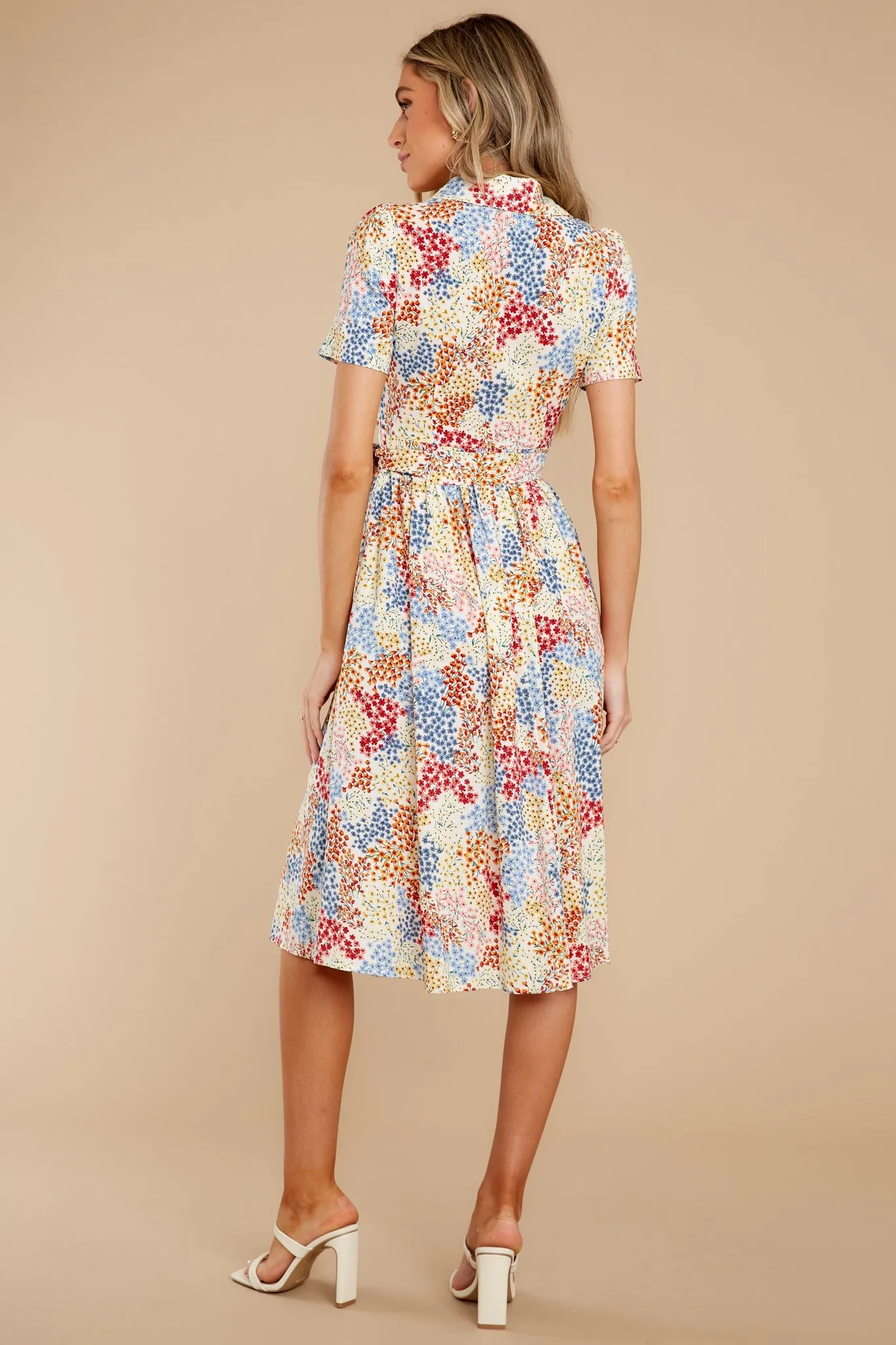 Flow Away Yellow Multi Floral Print Midi Dress