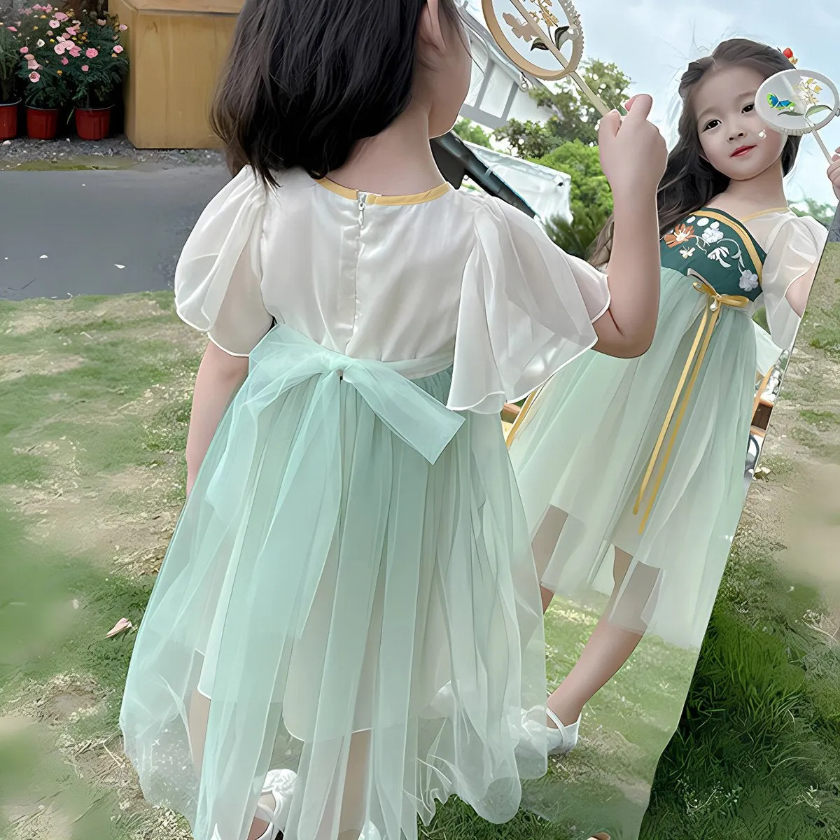 Girls Floral Hanfu Dress Traditional Clothing