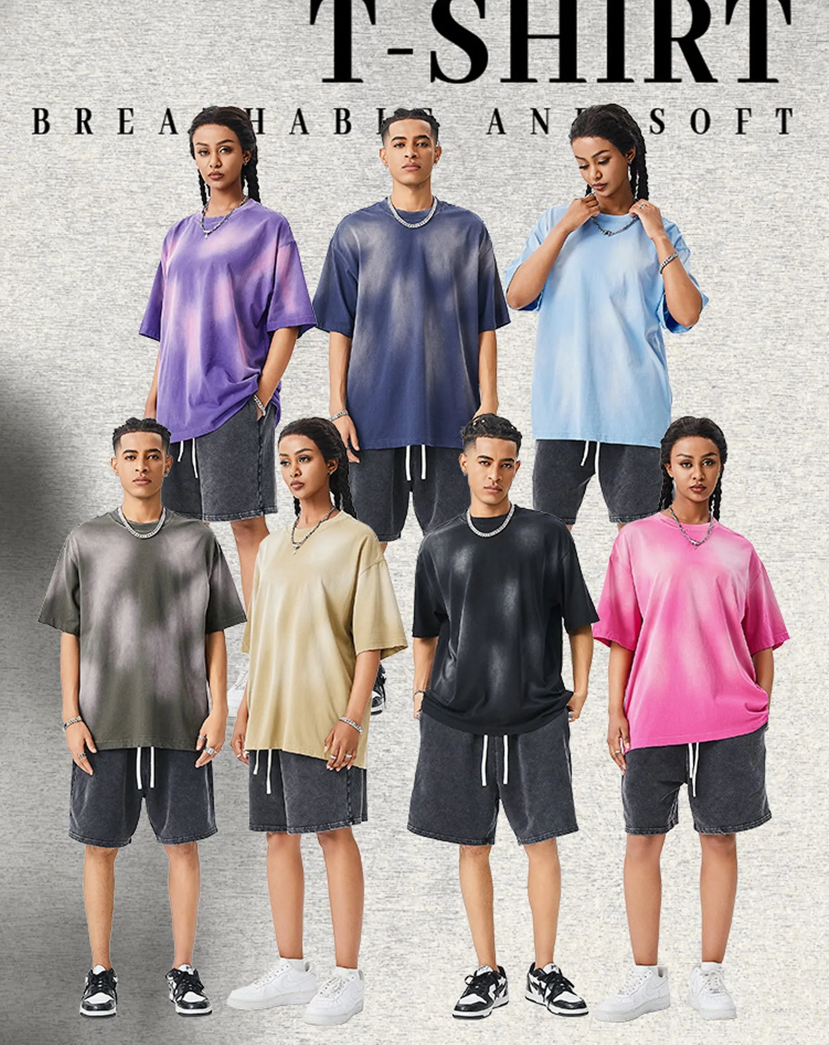 Gradient Color Spray Paint Washed T-shirt