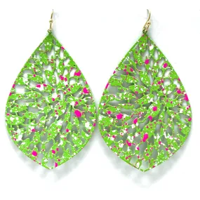 Green Filigree Teardrop Statement Earrings