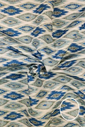 Grey Blue Color Printed Unstitched Linen Fabric