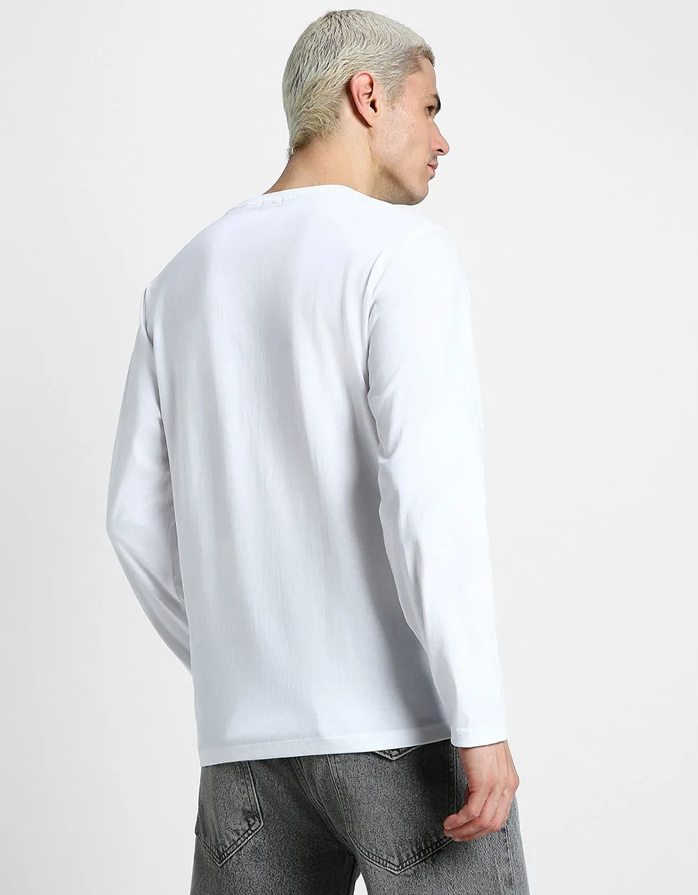 Henley White Solid Tshirt