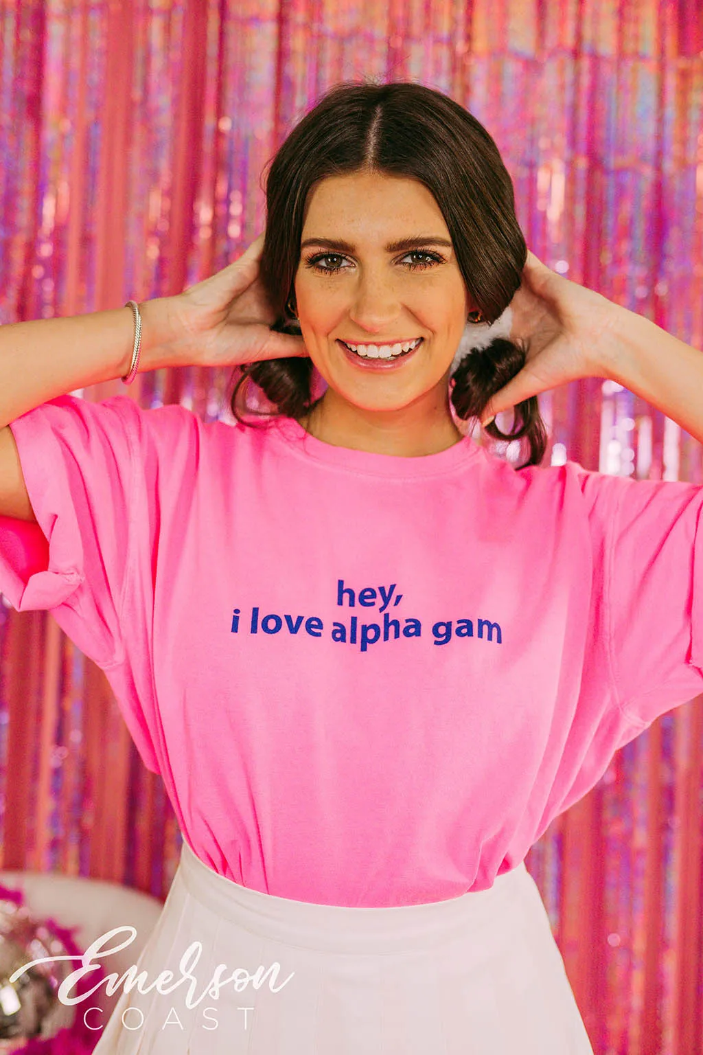 Hey I Love Alpha Gam Hot Pink Bid Day Tee