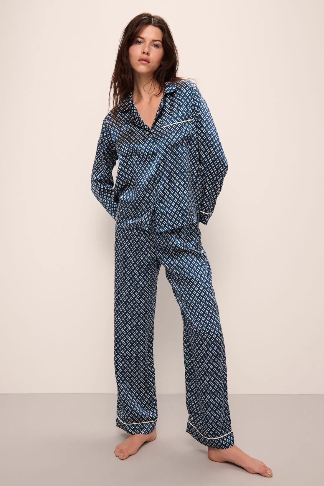 Inez Washable Silk Printed Long PJ Set