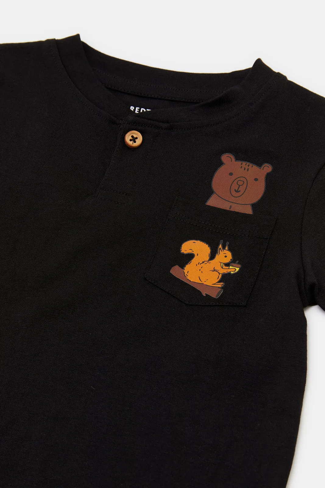 Infant Boys Black Pocket Henley T-Shirt