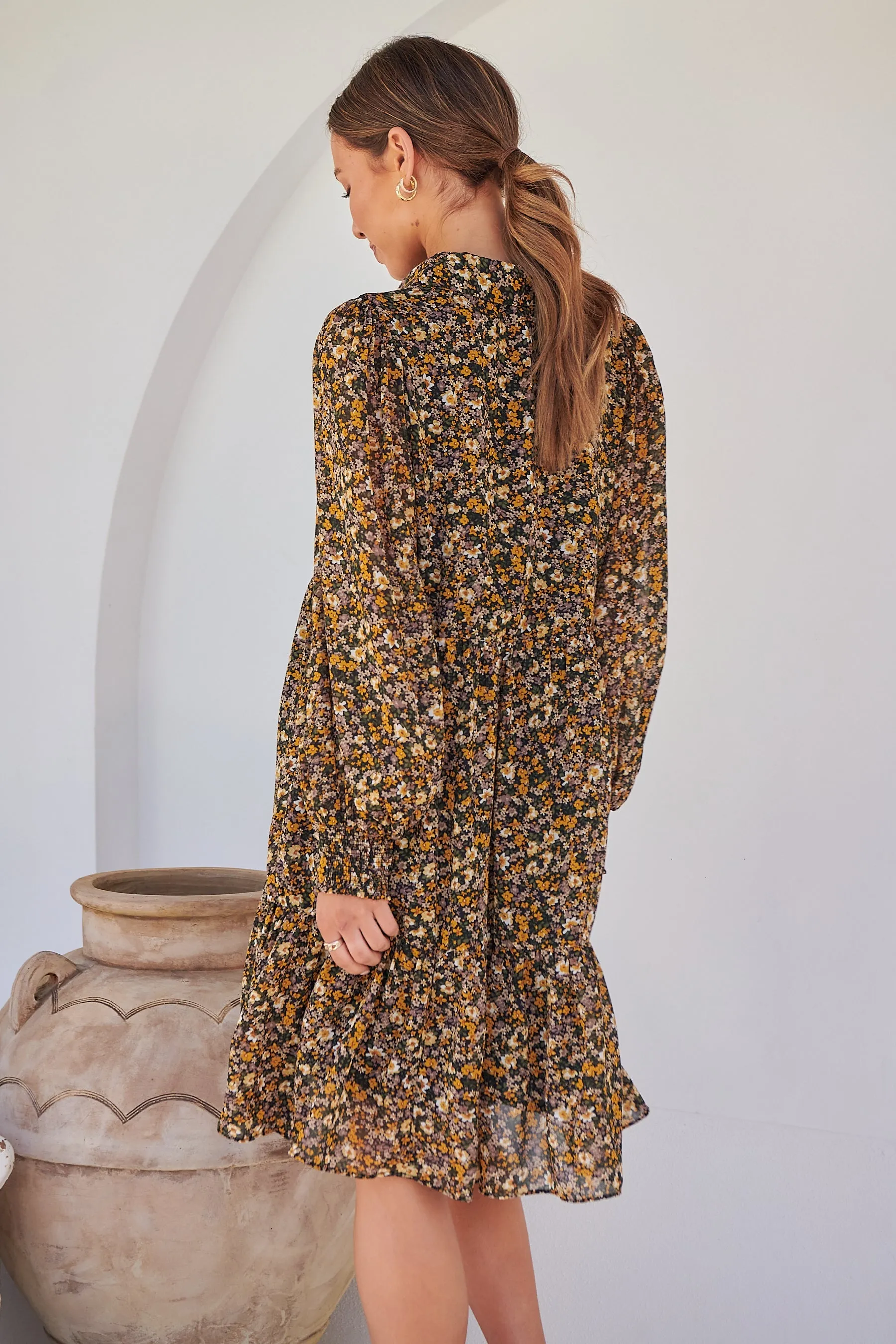 Jessie Floral Chiffon Long Sleeve Collared Dress