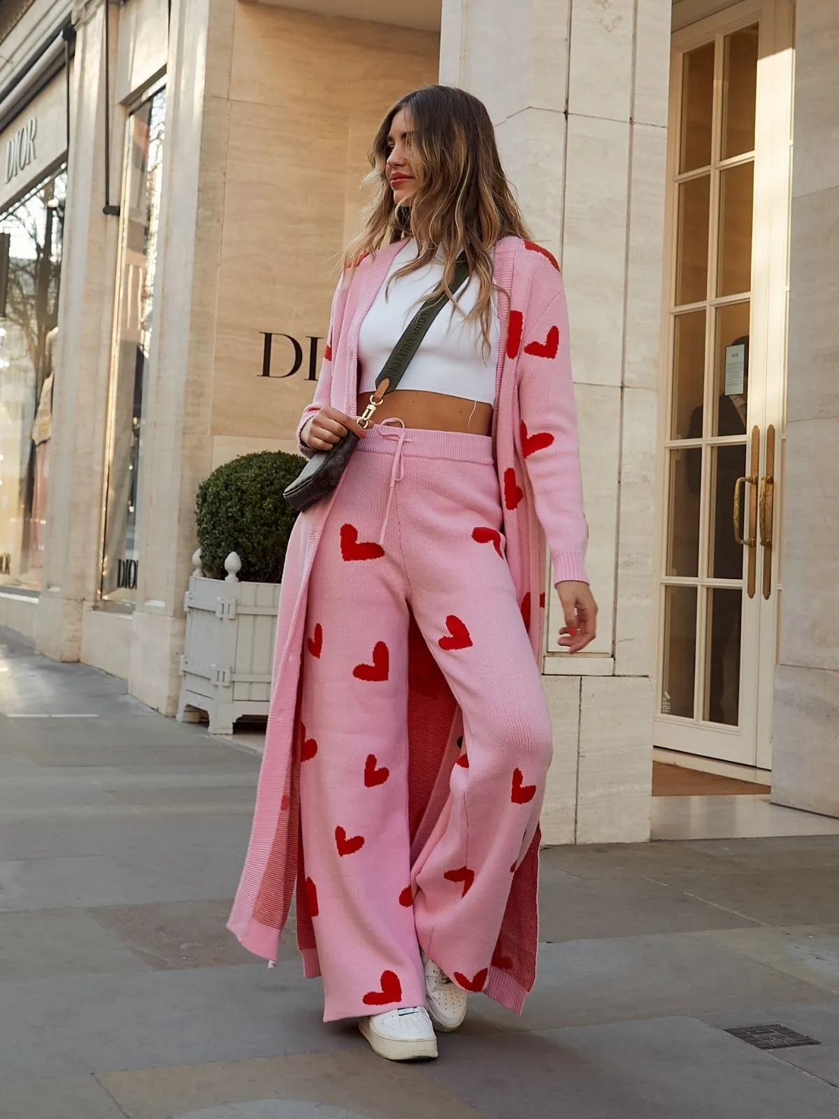 Joey Pink And Red Heart Knitted Wide Leg Trouser