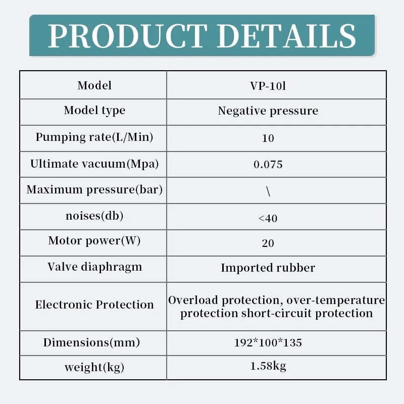 Lab Diaphragm Vacuum Pump I Portable Mini Oilless Pump Oil Free I for Laboratory Vacuum Filtration I Model 10L/min I 30L/min