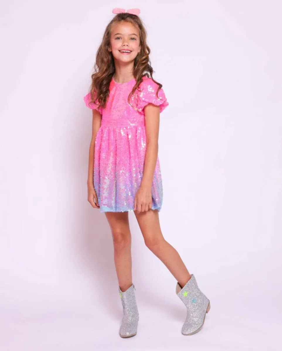 Lola and The Boys Bubble Gum Shimmer Sequin Dress