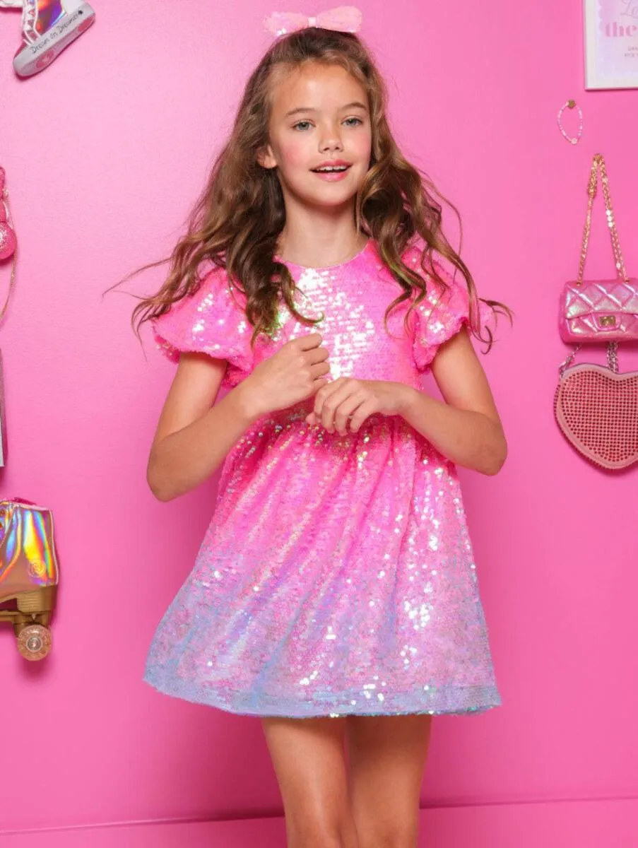 Lola and The Boys Bubble Gum Shimmer Sequin Dress