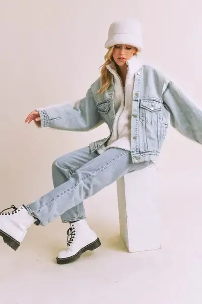 Loose Fit Sherpa Denim Jacket