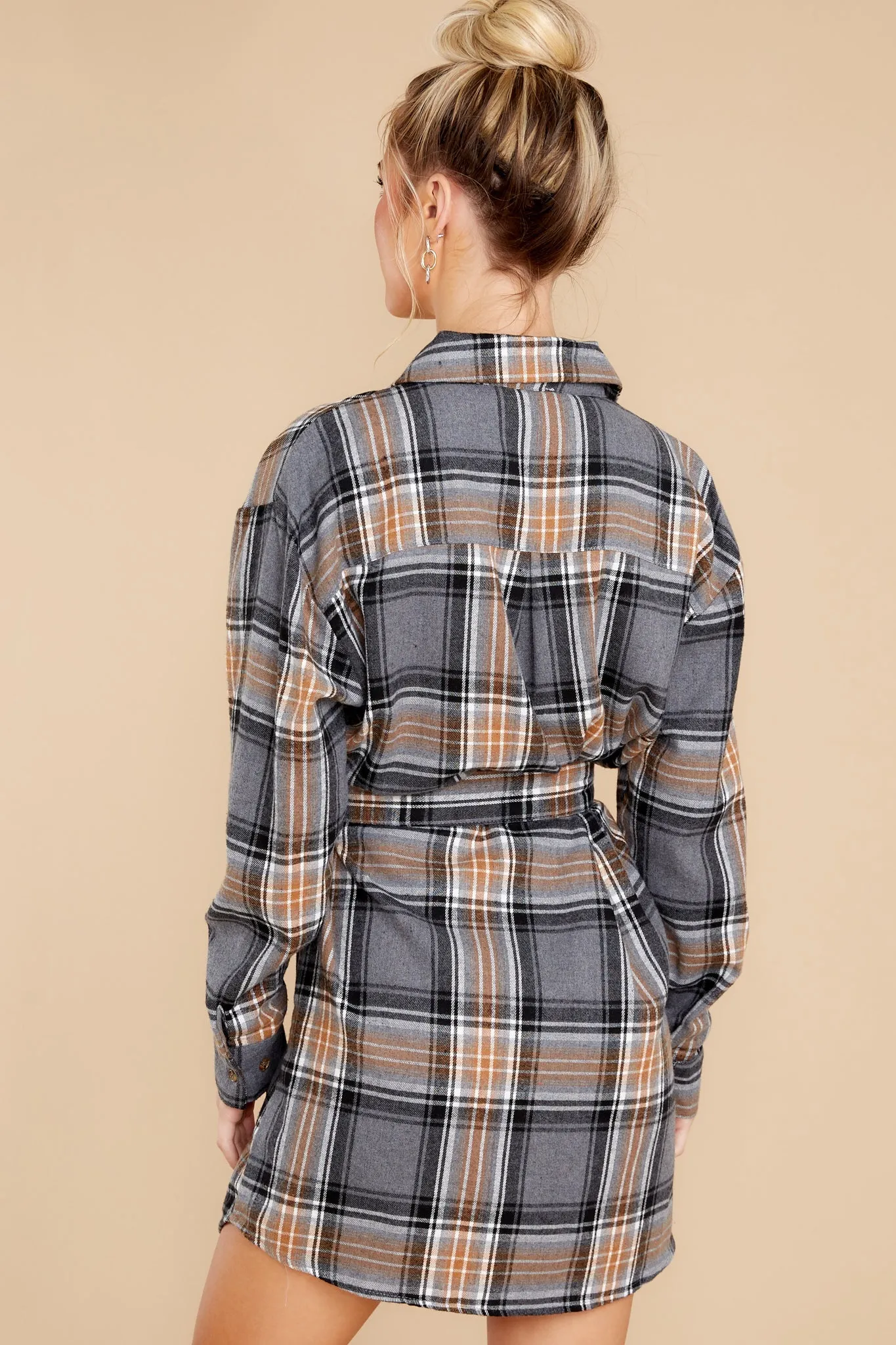 Make Time Grey And Caramel Plaid Dress