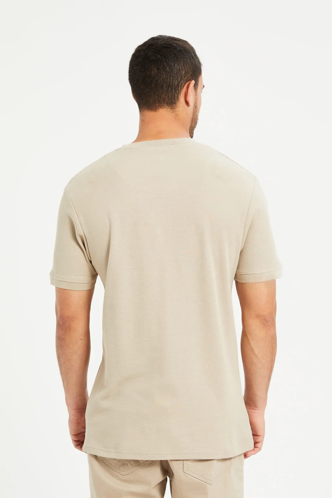 Men Beige Henley Polo Shirt