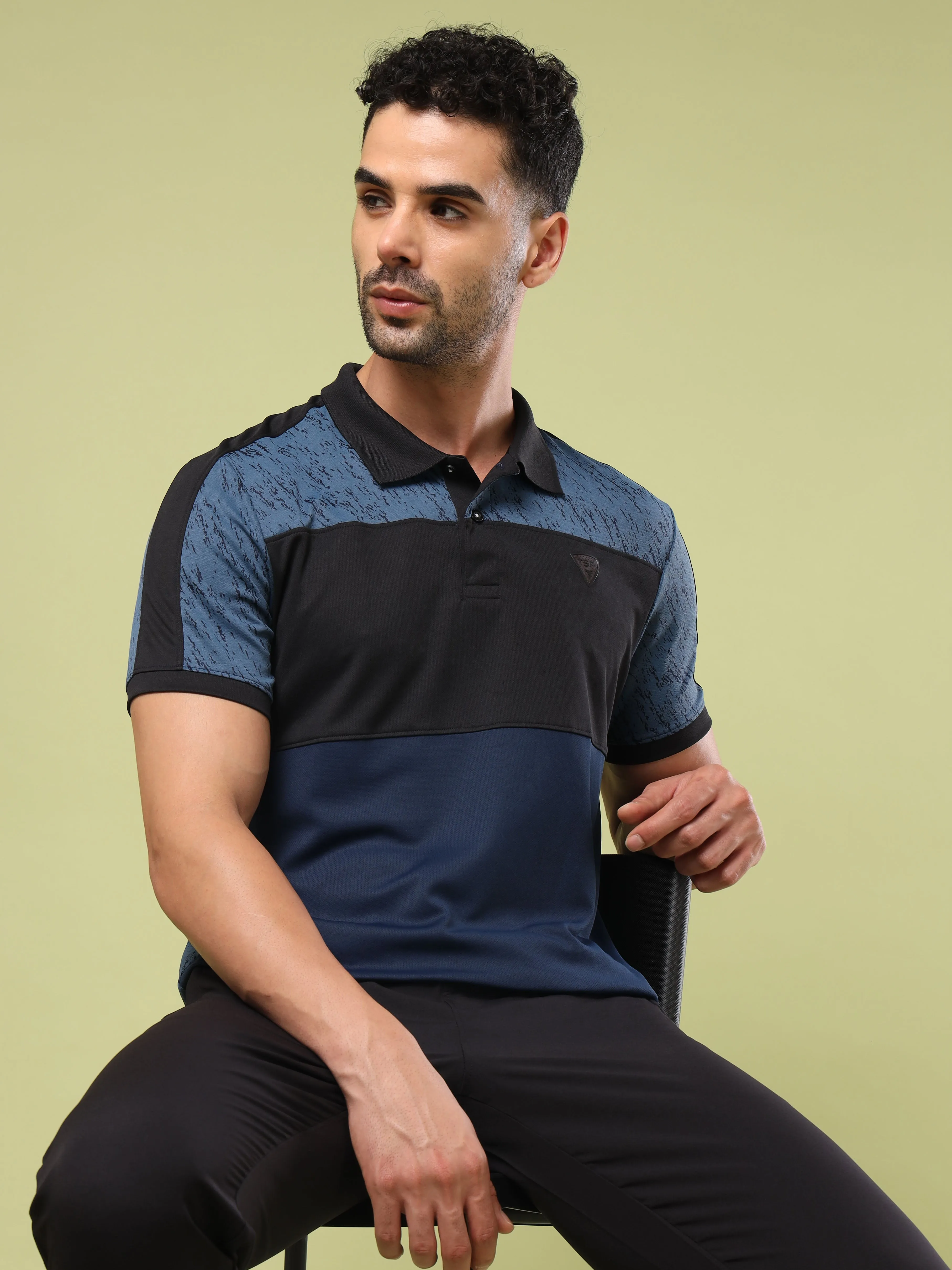 Men Colorblock Slim Fit Polo Sports T-shirt with DOUBLE COOL