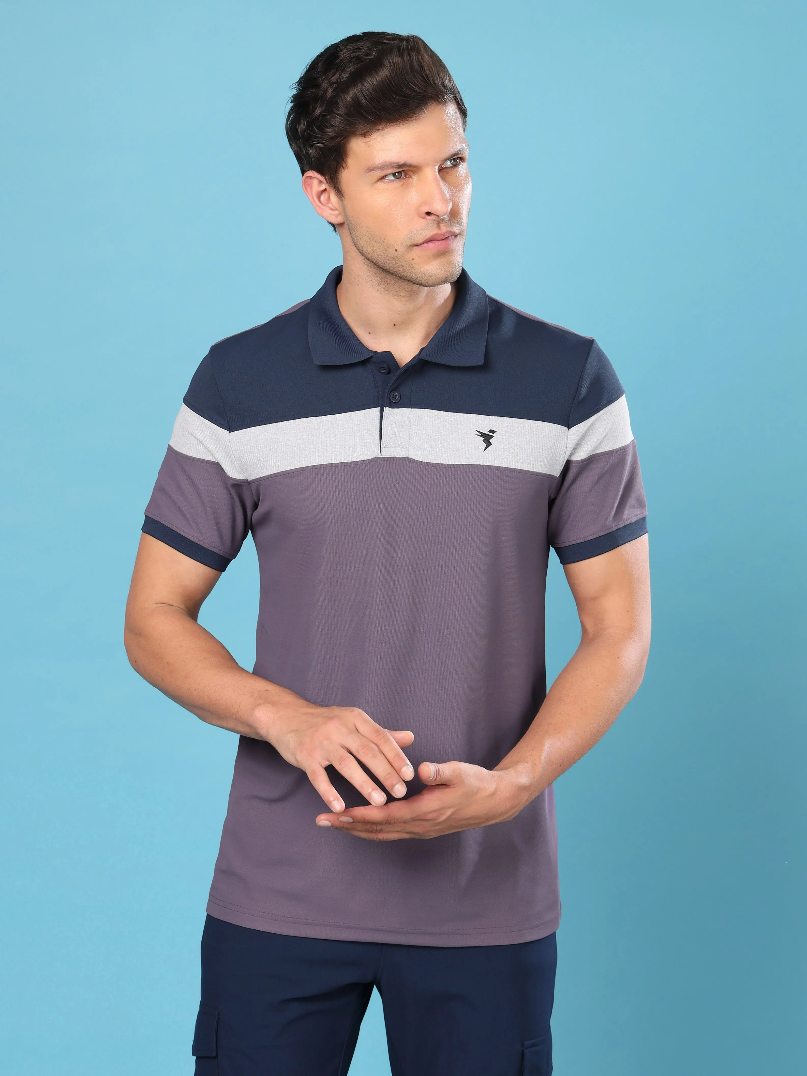 Men Colorblock Slim Fit Polo T-shirt with MATPIQ