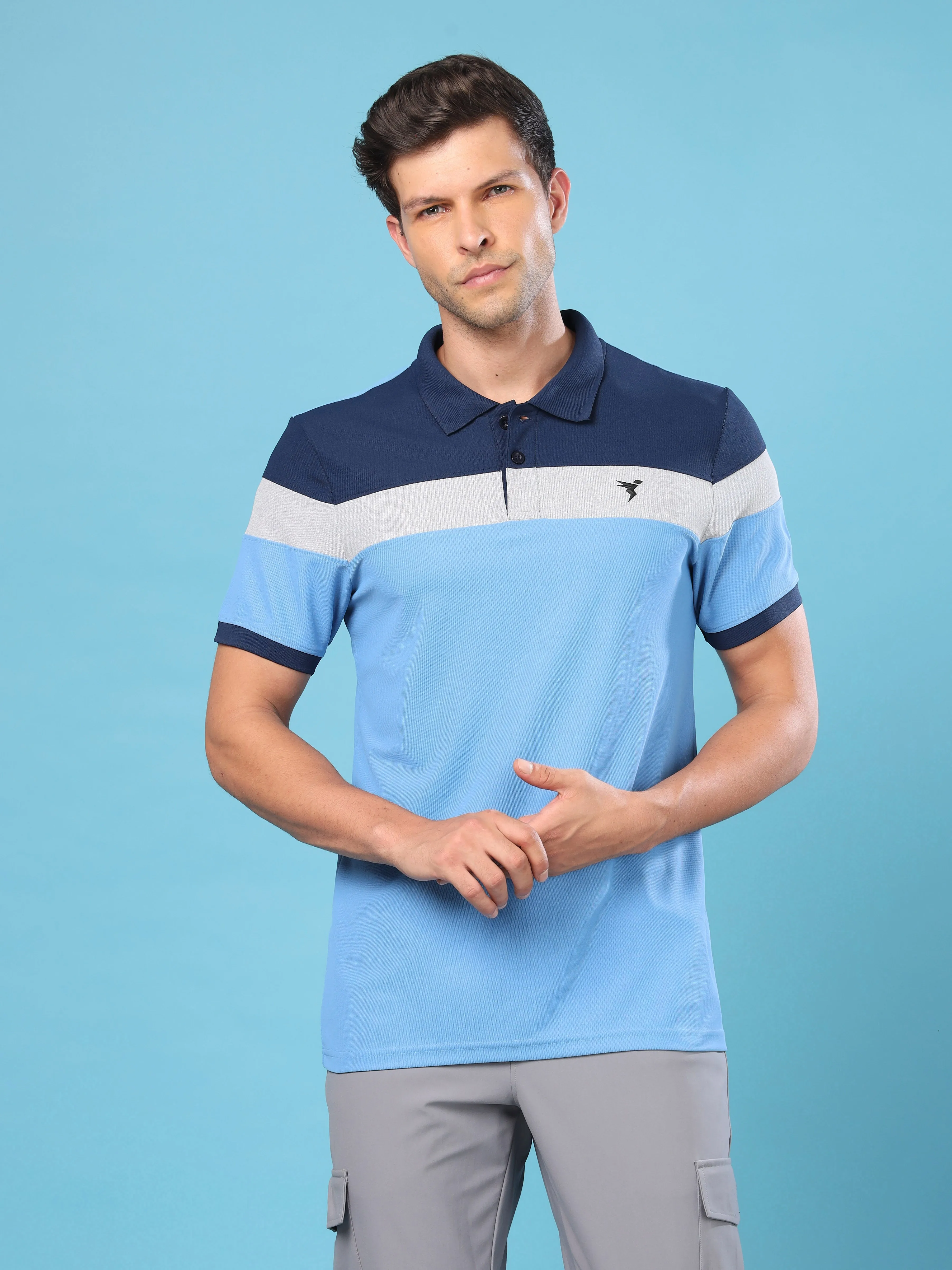 Men Colorblock Slim Fit Polo T-shirt with MATPIQ