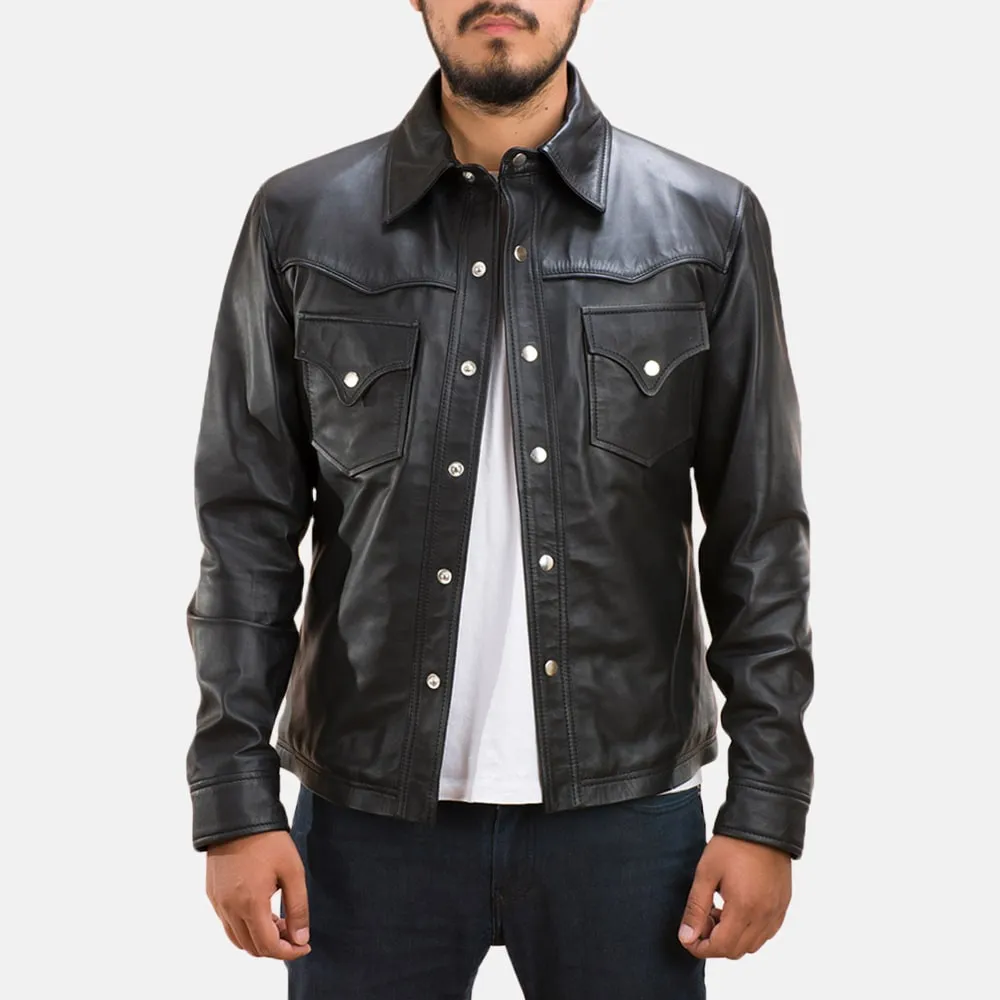 Men’s Black Classic Cowboy Leather Shirt