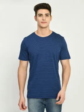 Men's Blue Striped Stylish Half Sleeve T-Shirt