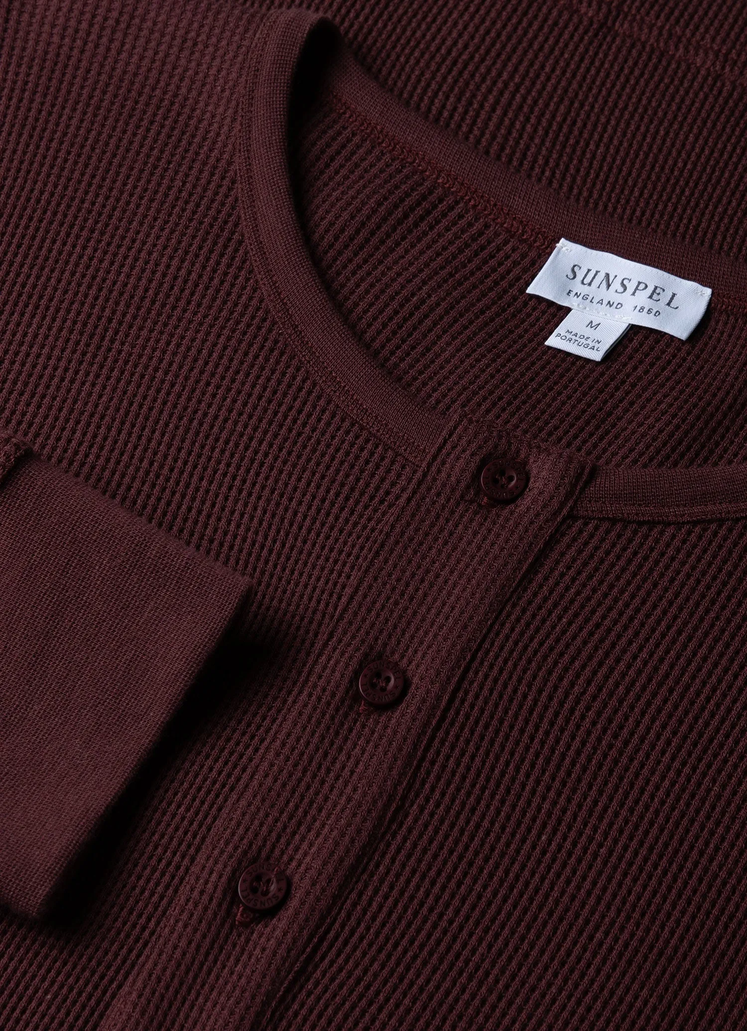 Men's Long Sleeve Waffle Henley in Maroon