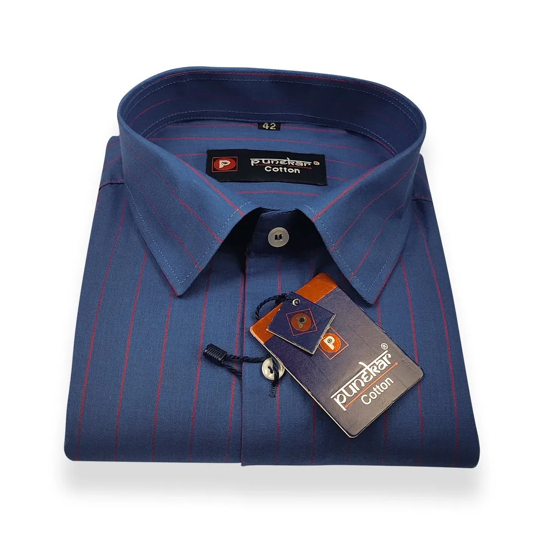 Navy Blue Color Lining Cotton Shirt For Men