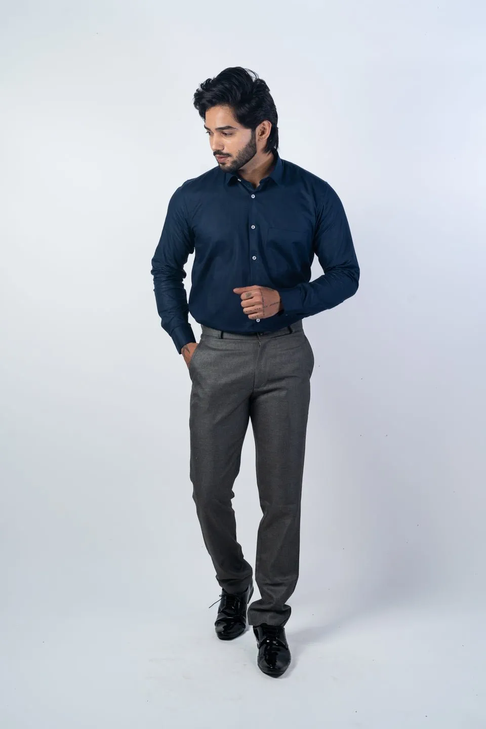 Navy Blue Color Solid Pure Cotton For Men